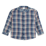 Boys Blue and Beige Cotton Checked Mandarin Collar Full Sleeve Shirt Casual Everyday Wear