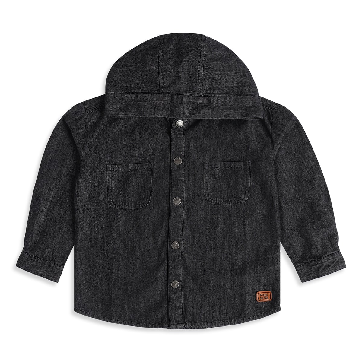 Baby Boys Black Cotton Blend Hooded Denim Shirt Regular Fit Casual Wear