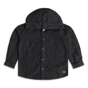 Baby Boys Black Cotton Blend Hooded Denim Shirt Regular Fit Casual Wear