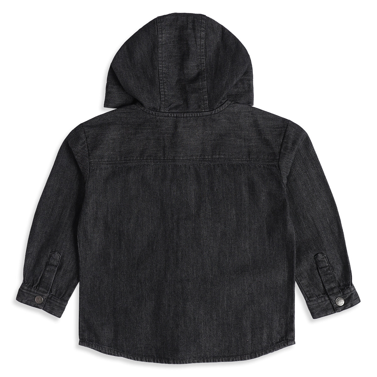Baby Boys Black Cotton Blend Hooded Denim Shirt Regular Fit Casual Wear