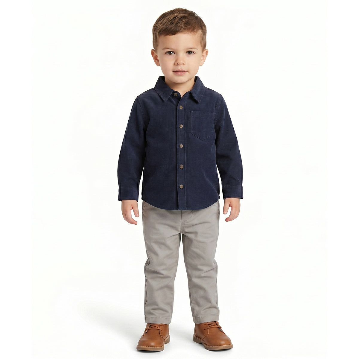 Boys Navy Cotton Corduroy Shirt Regular Fit Casual Wear