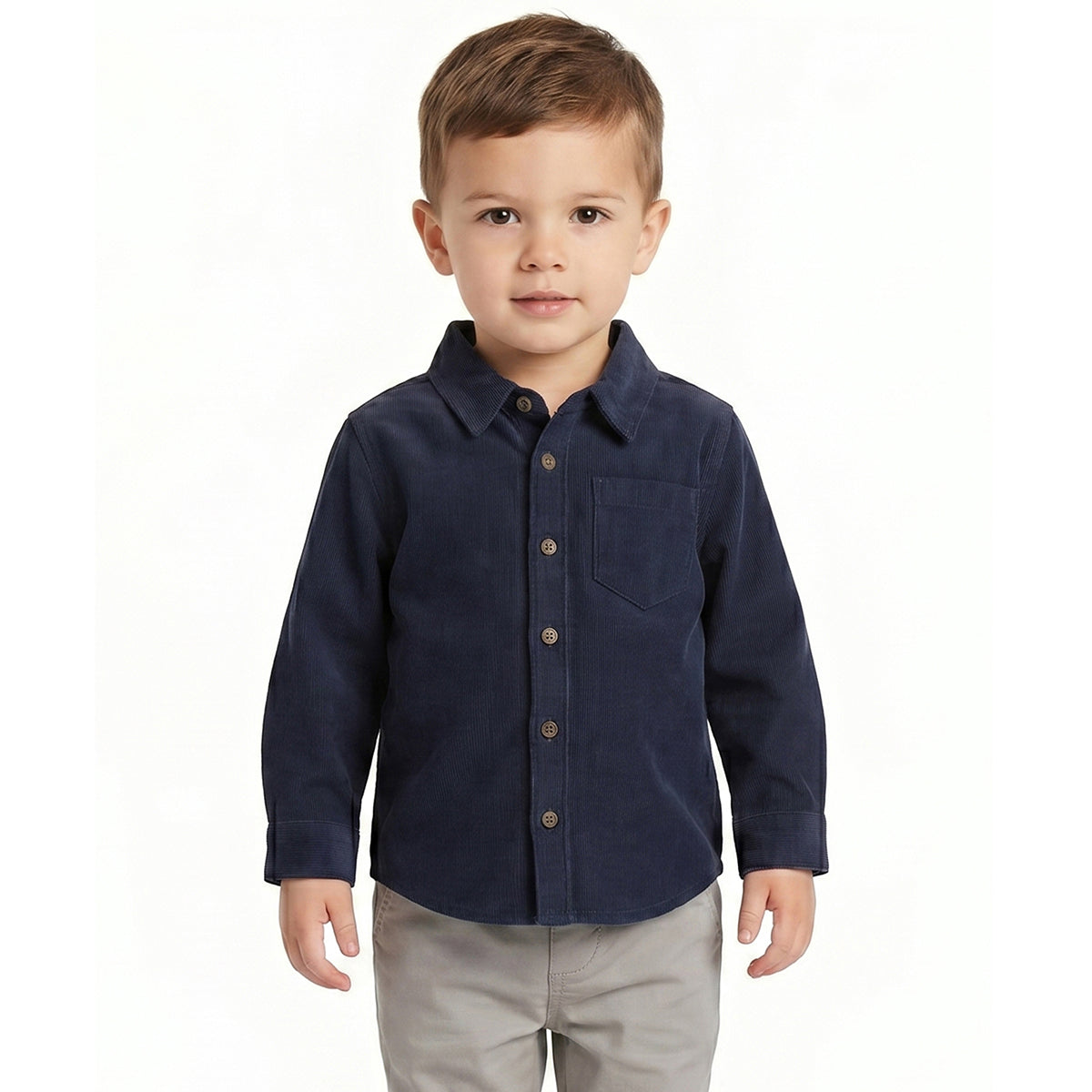 Boys Navy Cotton Corduroy Shirt Regular Fit Casual Wear