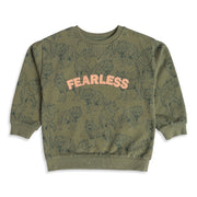 Boys Olive Green Cotton Blend Wolf Sweatshirt Fearless Applique Full Sleeve Casual Wear