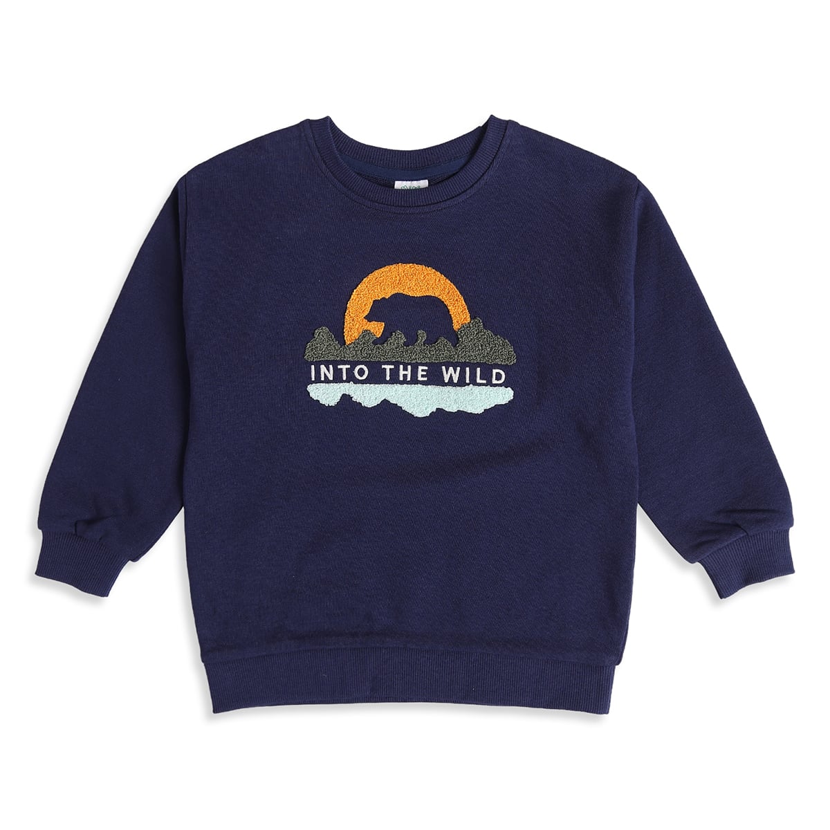 Boys Navy Blue Cotton Blend Bear Applique Sweatshirt Full Sleeve Casual Wear