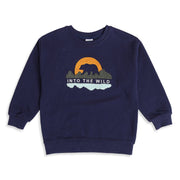 Boys Navy Blue Cotton Blend Bear Applique Sweatshirt Full Sleeve Casual Wear