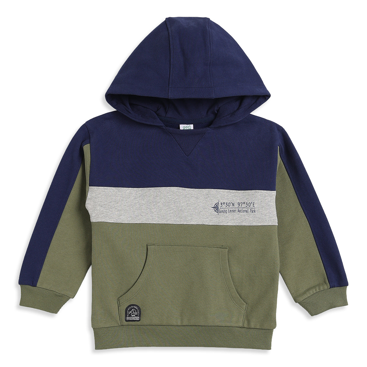 Boys Navy Grey Cotton Blend Colourblock Hoodie Regular Fit Casual Wear
