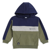 Boys Navy Grey Cotton Blend Colourblock Hoodie Regular Fit Casual Wear