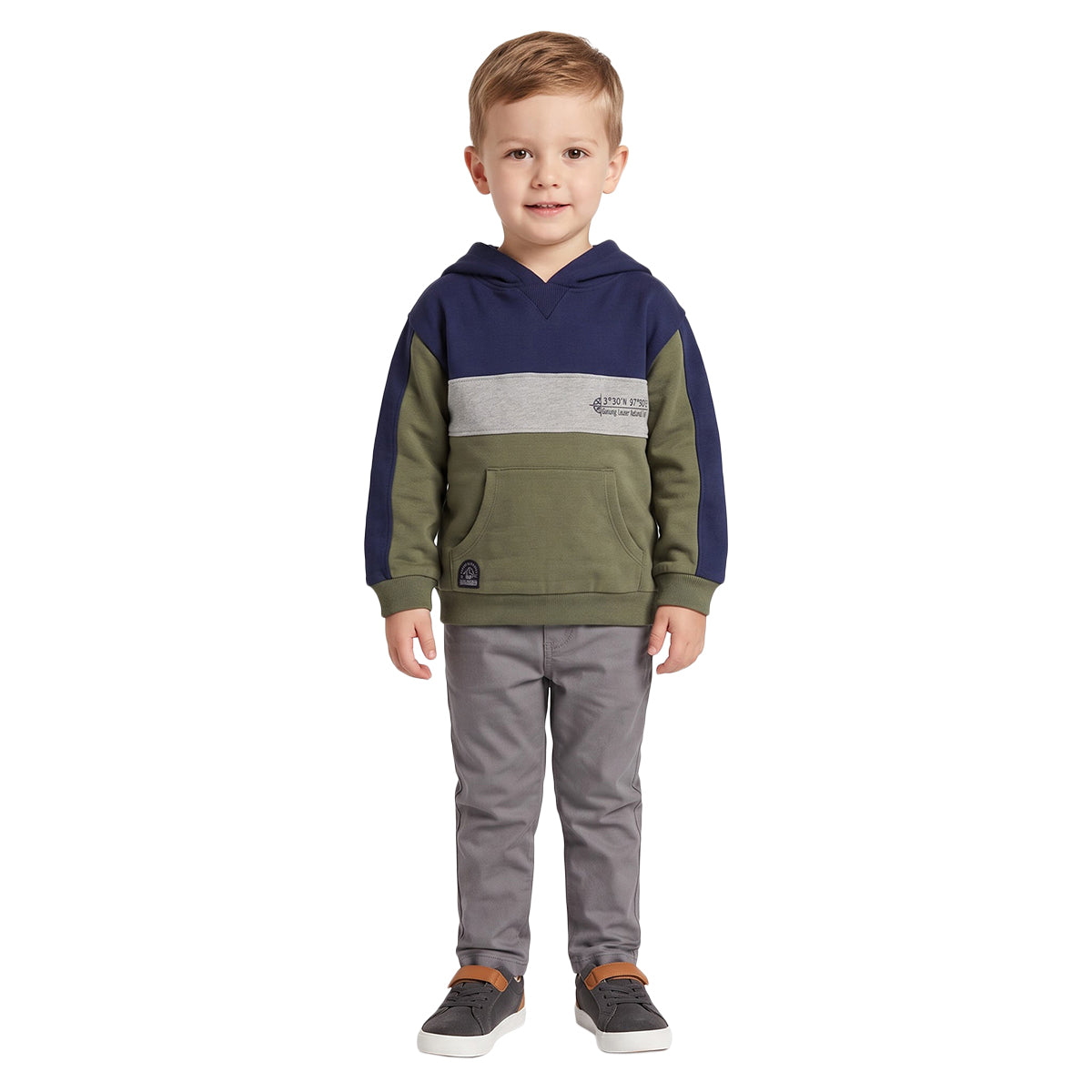 Boys Navy Grey Cotton Blend Colourblock Hoodie Regular Fit Casual Wear