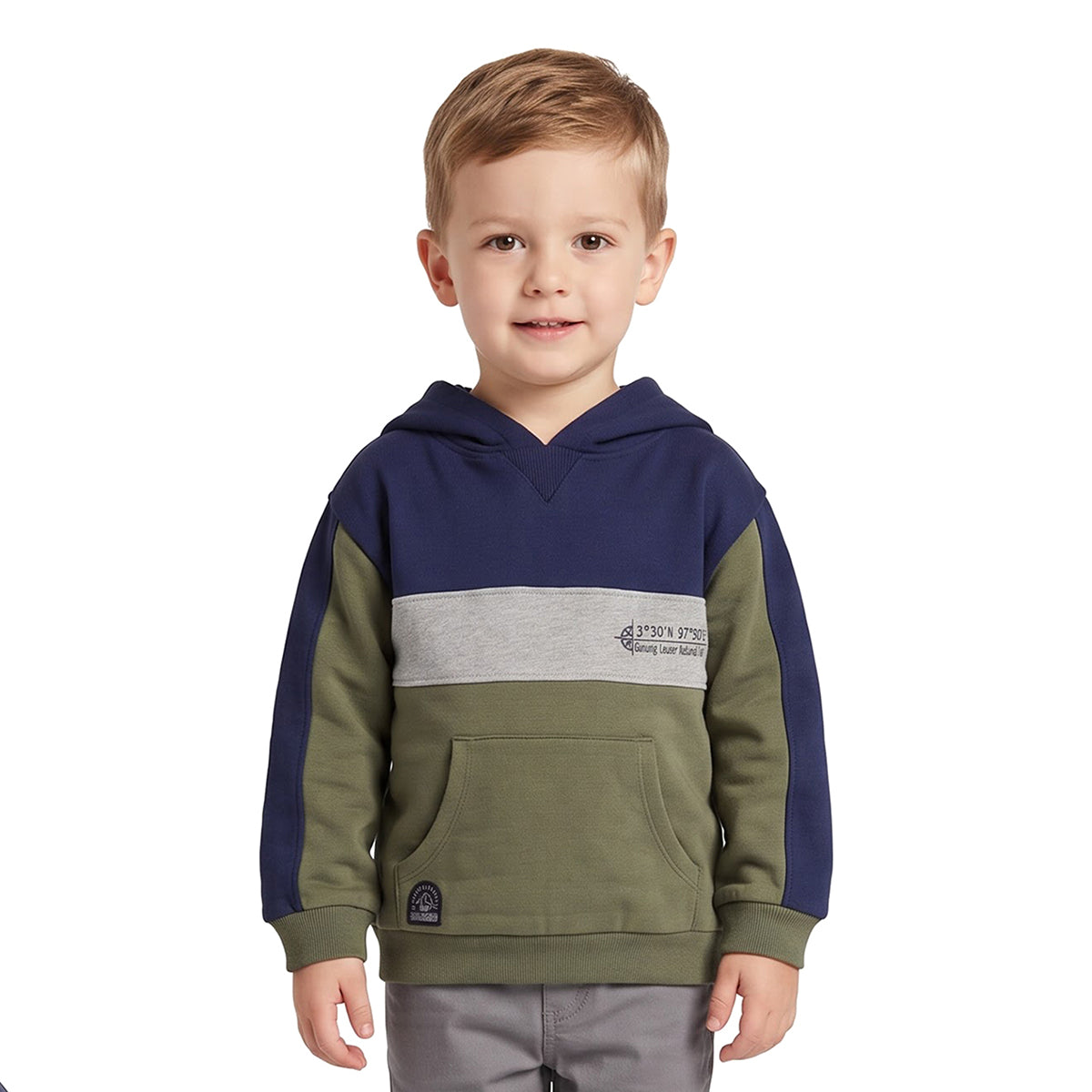 Boys Navy Grey Cotton Blend Colourblock Hoodie Regular Fit Casual Wear