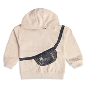 Boys Beige Cotton Blend Hooded Sweatshirt with Crossbody Zip Pocket Casual Wear