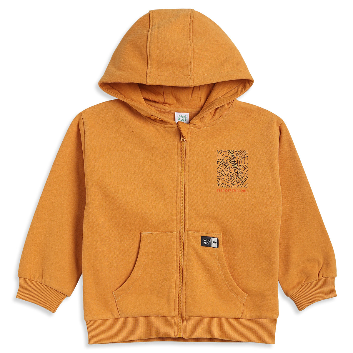 Boys Mustard Cotton Blend Graphic Zip Hoodie Regular Fit Casual Wear