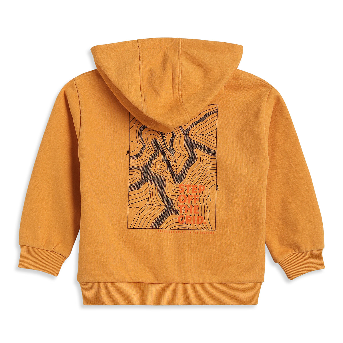 Boys Mustard Cotton Blend Graphic Zip Hoodie Regular Fit Casual Wear