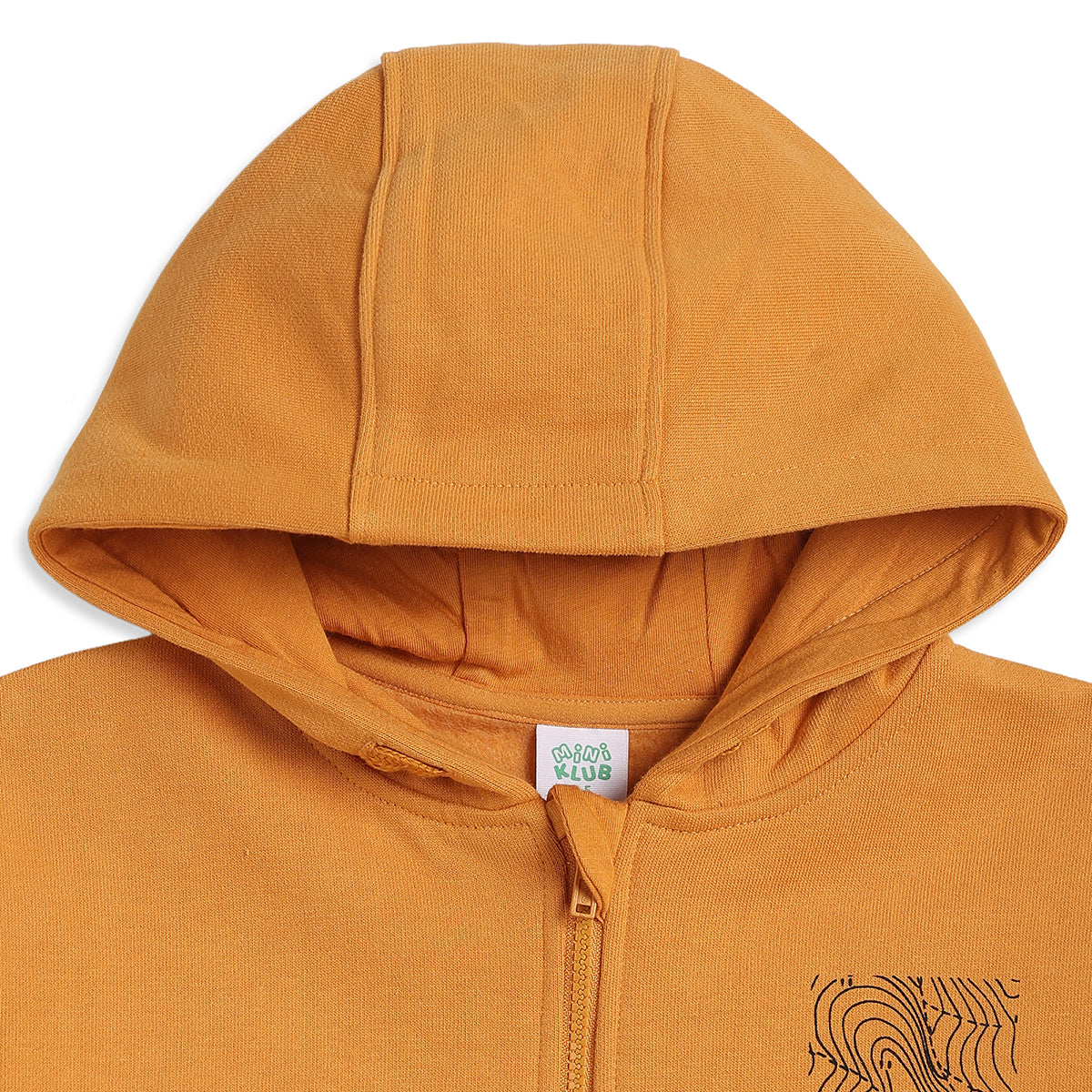 Boys Mustard Cotton Blend Graphic Zip Hoodie Regular Fit Casual Wear