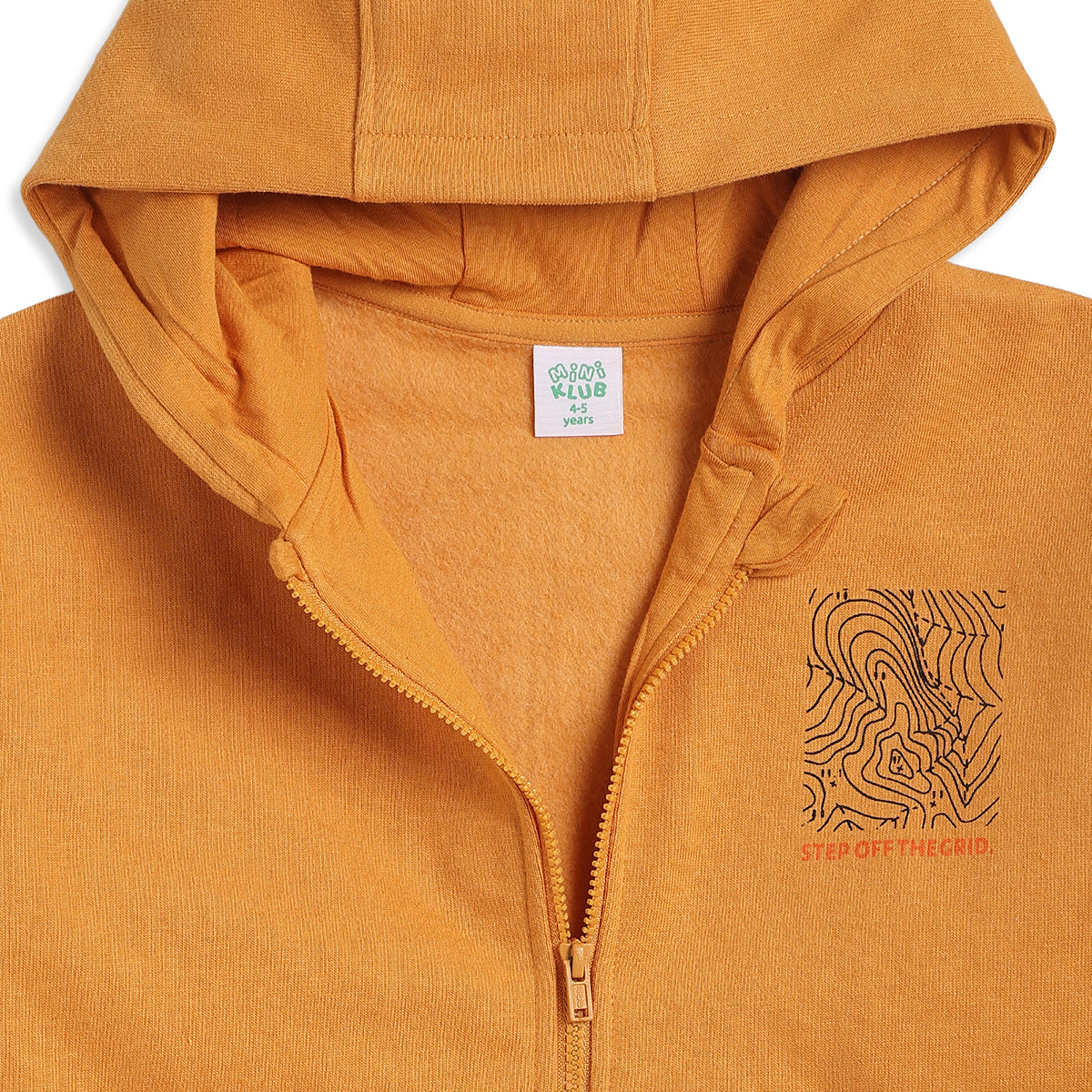 Boys Mustard Cotton Blend Graphic Zip Hoodie Regular Fit Casual Wear