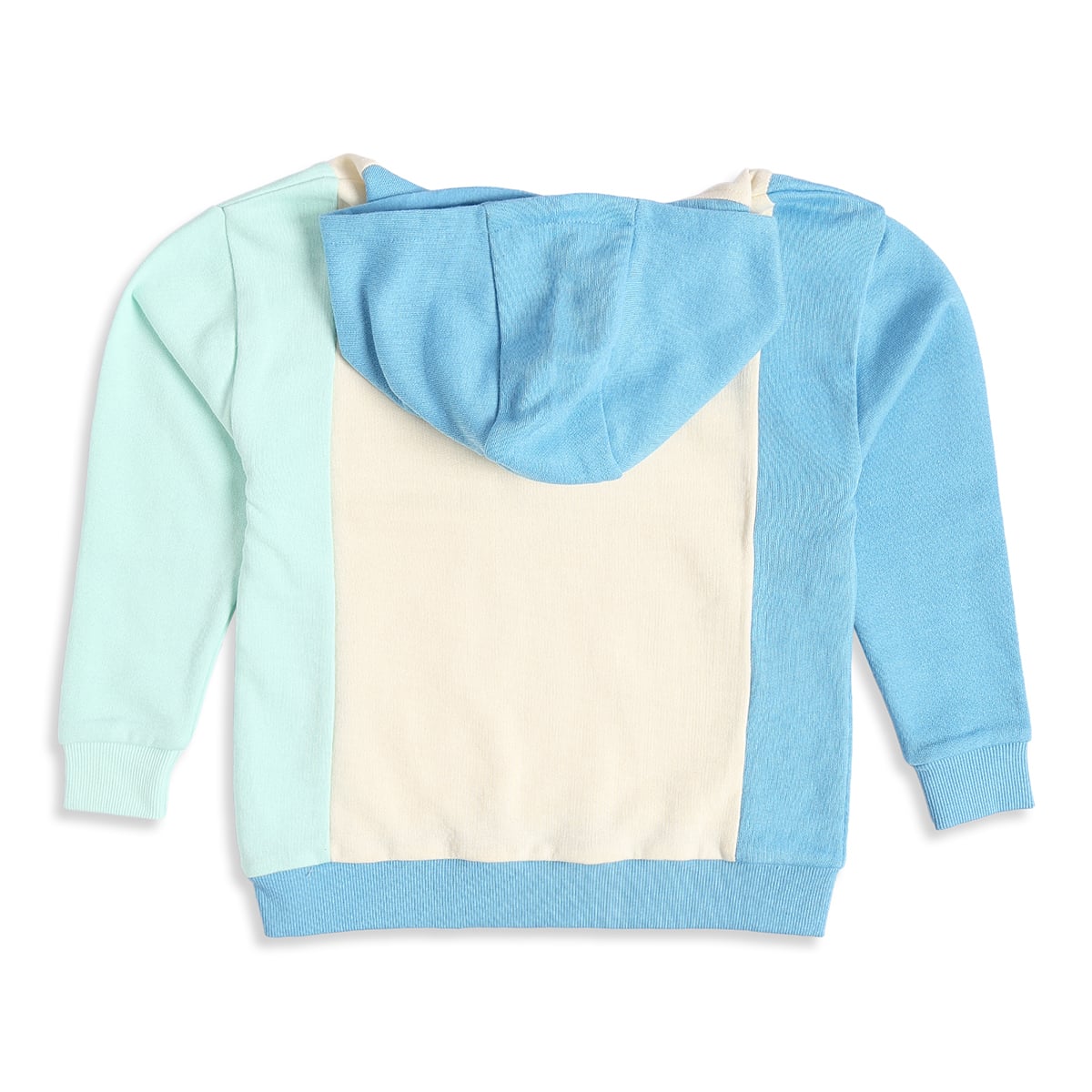 Baby Boys Blue Cream And Mint Colour Block Hooded Sweatshirt With Applique Detail Regular Fit Casual Wear