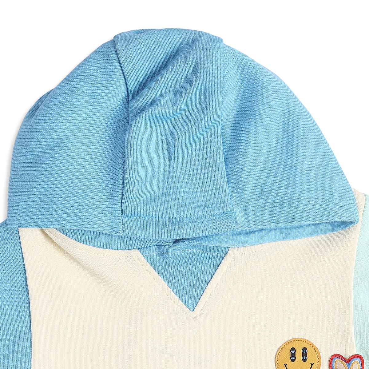 Baby Boys Blue Cream And Mint Colour Block Hooded Sweatshirt With Applique Detail Regular Fit Casual Wear