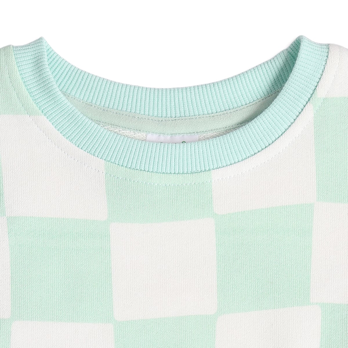 Baby Boys Mint Green and White Cotton Blend Checked Smiley Embroidered Sweatshirt Regular Fit Casual Wear