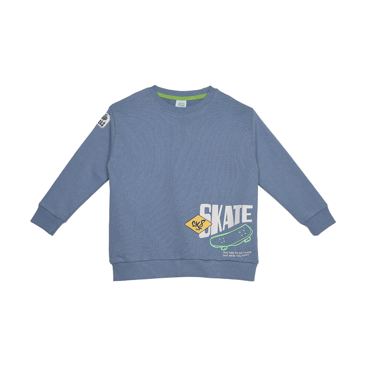 Boys Blue Cotton Skate Graphic Sweatshirt Regular Fit Casual Kids Sweatshirt