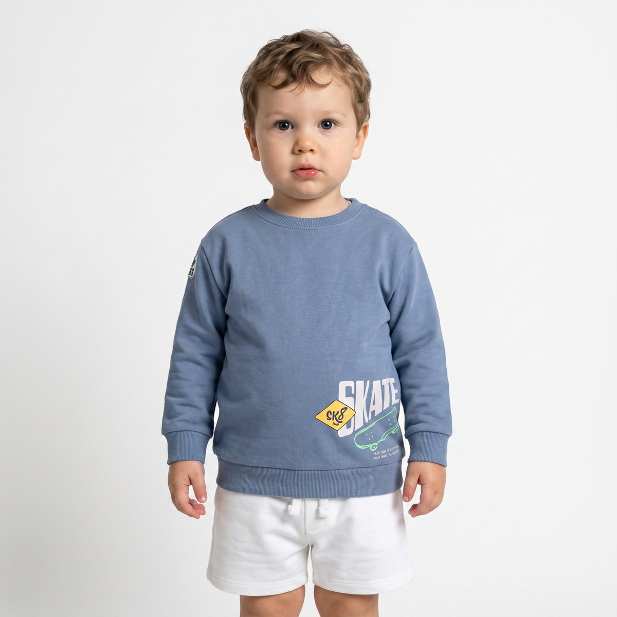 Boys Blue Cotton Skate Graphic Sweatshirt Regular Fit Casual Kids Sweatshirt
