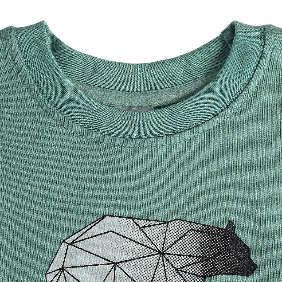 Boys Sage Green Cotton Blend Bear Sweatshirt Regular Fit Casual Wear