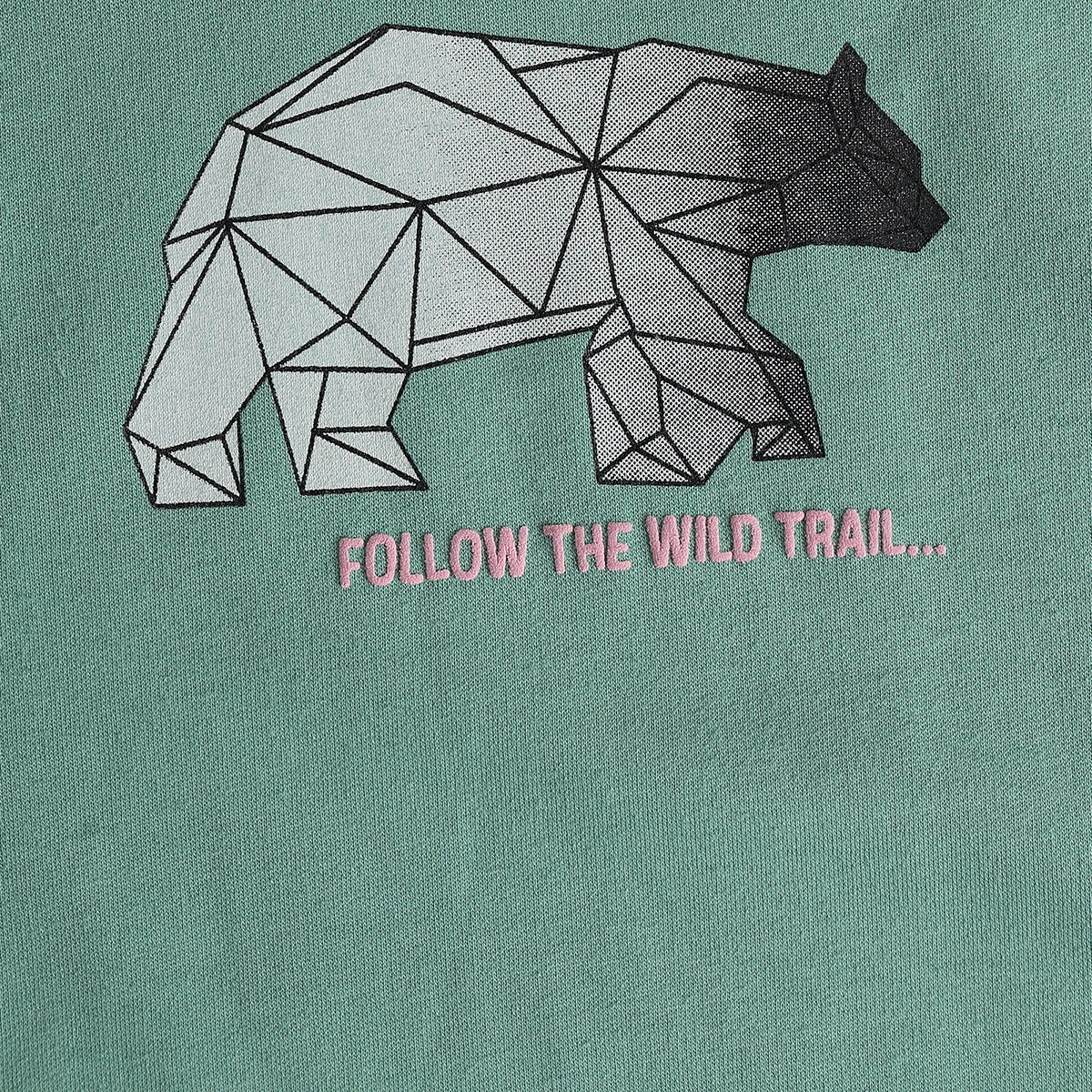 Boys Sage Green Cotton Blend Bear Sweatshirt Regular Fit Casual Wear
