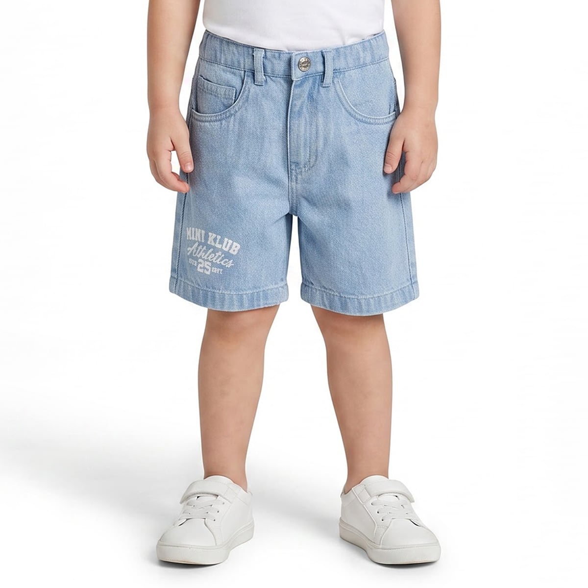 Baby Boys Blue Cotton Denim Graphic Print Shorts Regular Fit Casual Wear