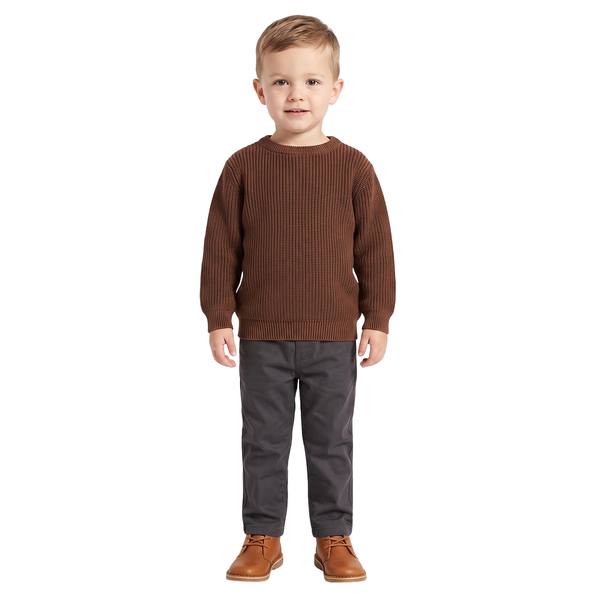 Baby Boys Brown Cotton Blend Solid Knitted Sweater Regular Fit