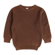 Baby Boys Brown Cotton Blend Solid Knitted Sweater Regular Fit Casual Wear