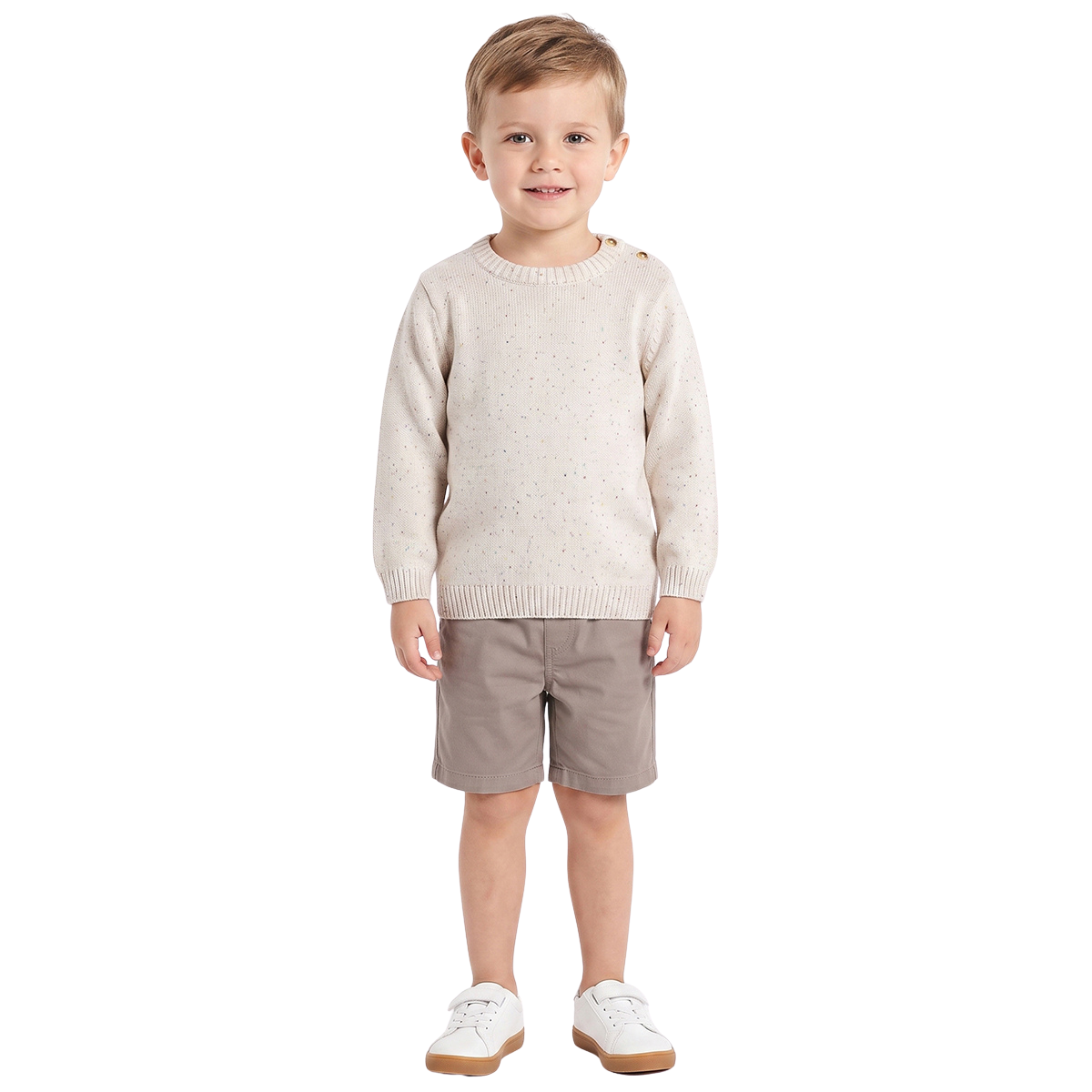 Baby Boys Off White Cotton Blend Speckled Knitted Sweater Regular Fit