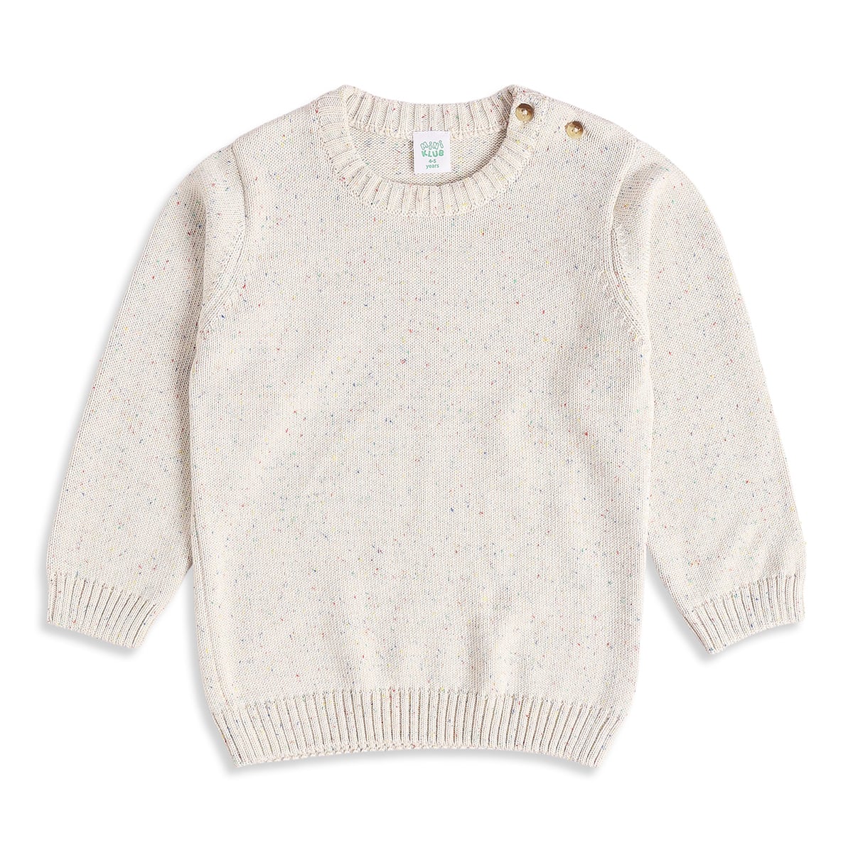 Baby Boys Off-White Cotton Blend Speckled Knitted Sweater Regular Fit Casual Wear