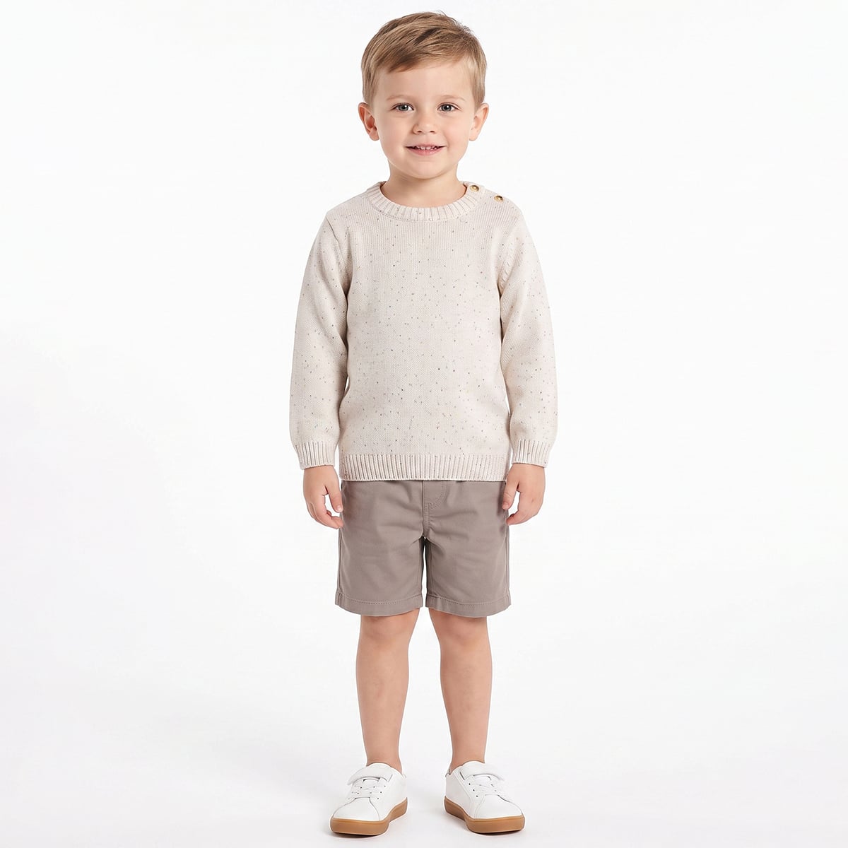 Baby Boys Off-White Cotton Blend Speckled Knitted Sweater Regular Fit Casual Wear