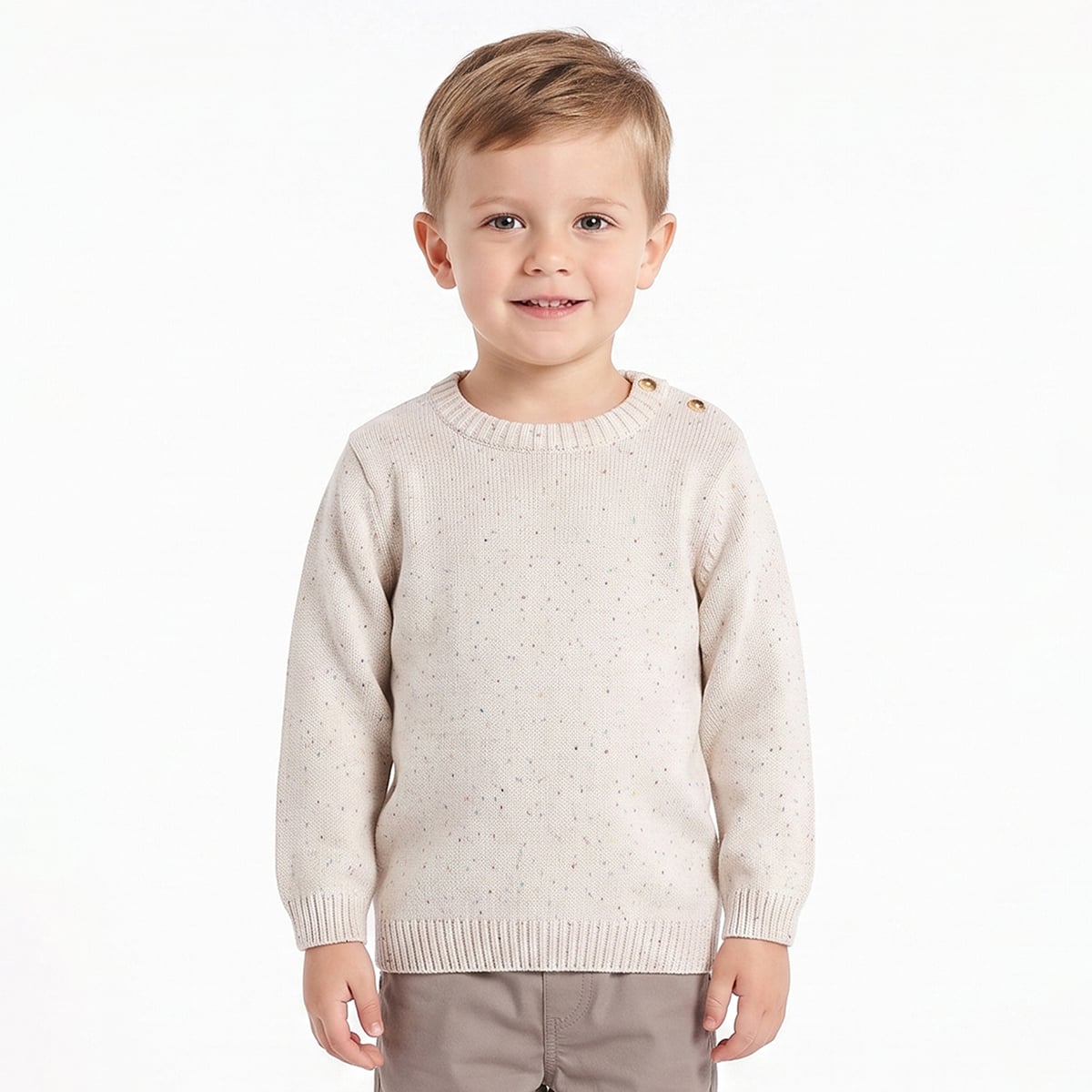 Baby Boys Off-White Cotton Blend Speckled Knitted Sweater Regular Fit Casual Wear