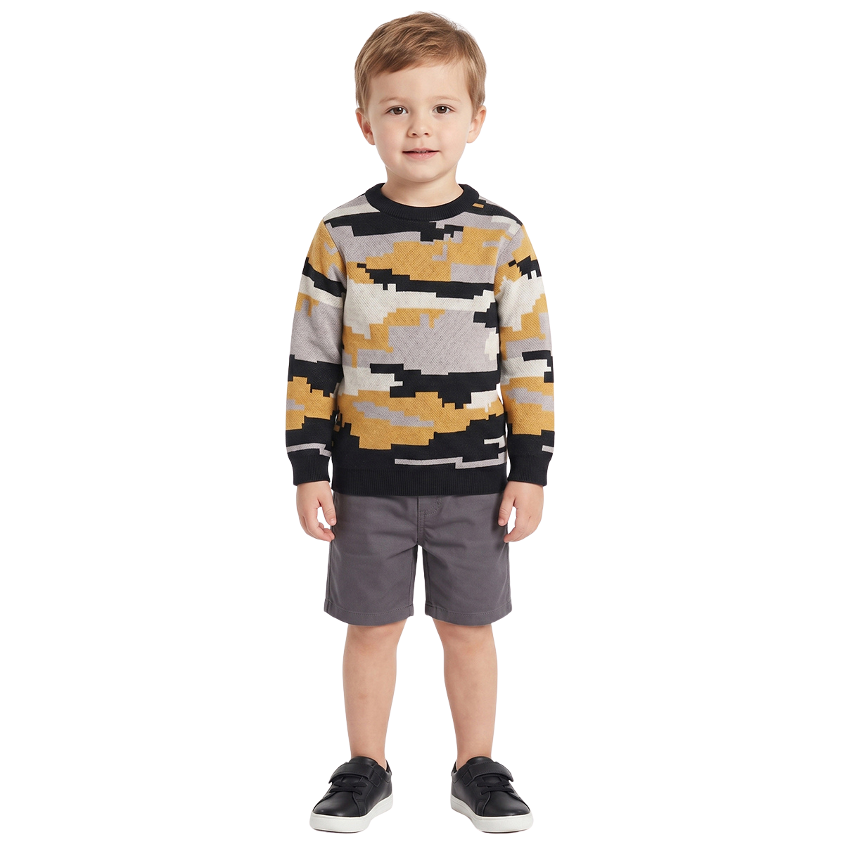 Boys Mustard Black and Grey Knit Camouflage Sweater Casual Winter Wear