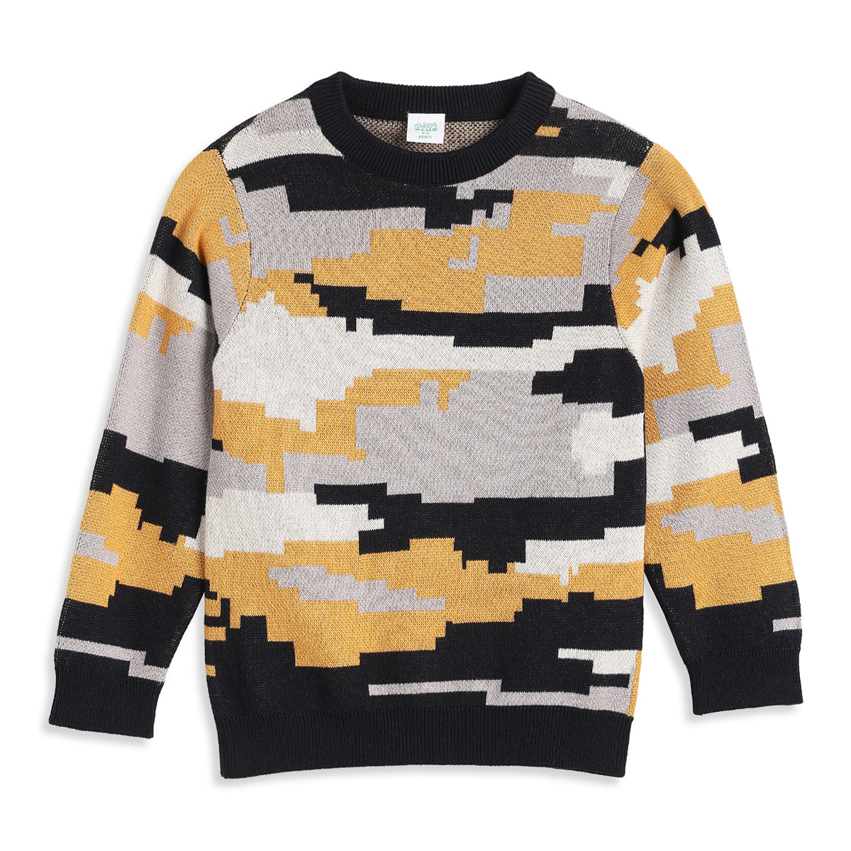 Boys Mustard, Black and Grey Knit Camouflage Sweater Casual Winter Wear