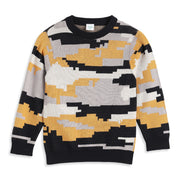 Boys Mustard, Black and Grey Knit Camouflage Sweater Casual Winter Wear