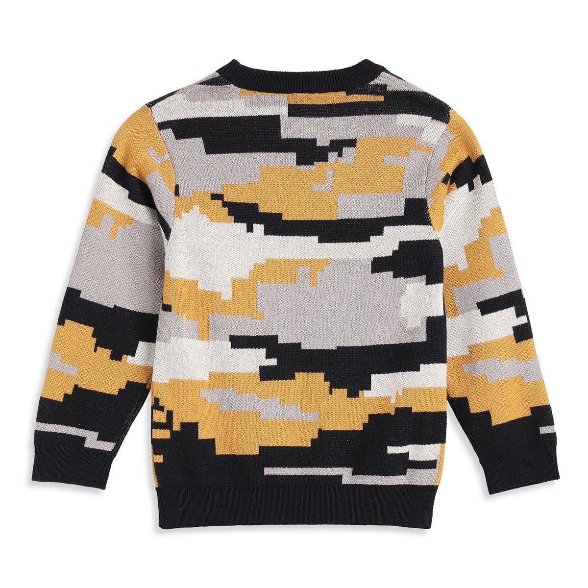 Boys Mustard, Black and Grey Knit Camouflage Sweater Casual Winter Wear