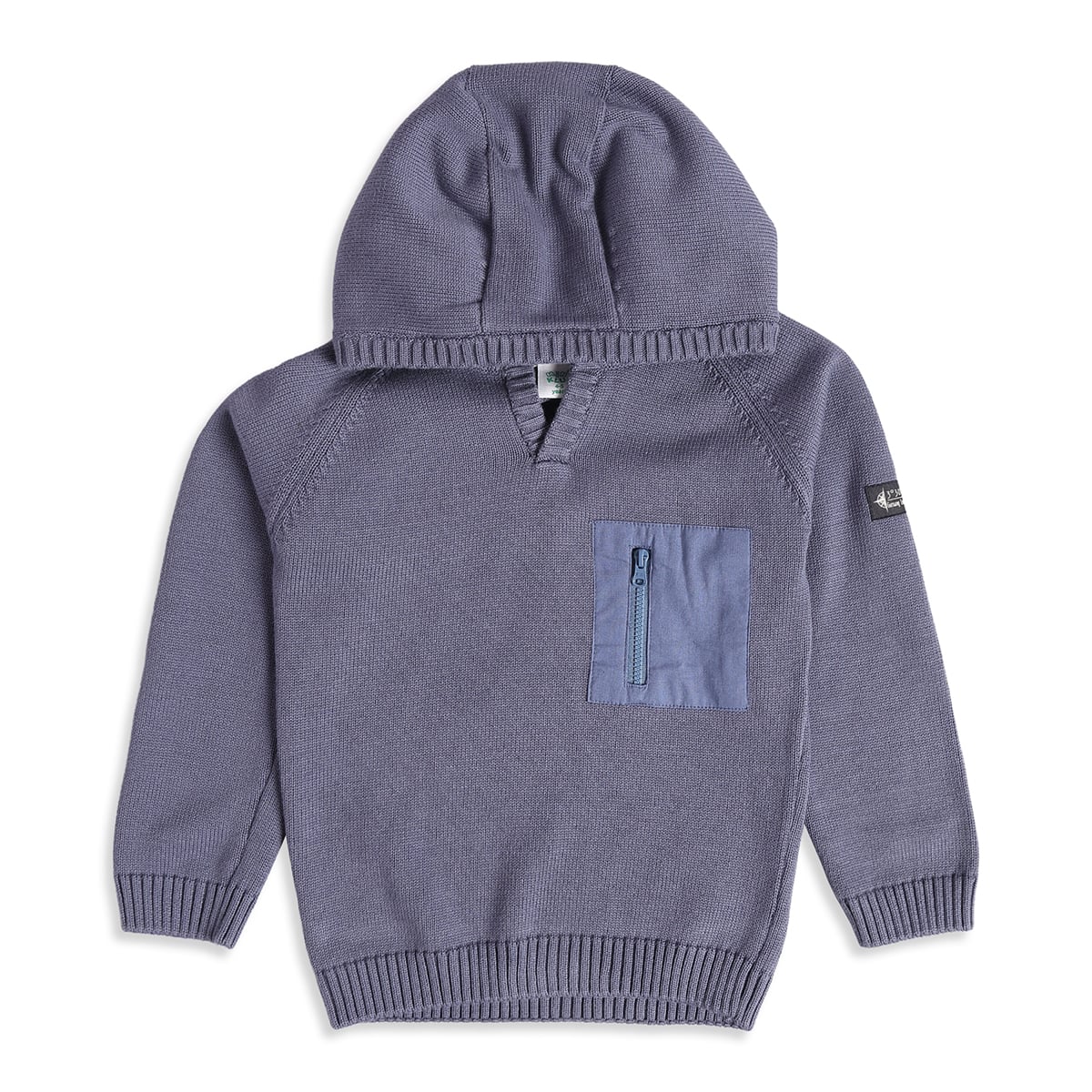Baby Boys Slate Grey Cotton Blend Hooded Sweater Regular Fit