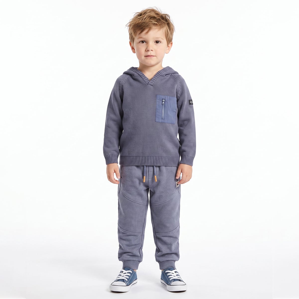 Baby Boys Slate Grey Cotton Blend Hooded Sweater Regular Fit
