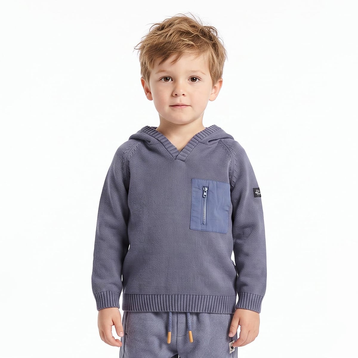 Baby Boys Slate Grey Cotton Blend Hooded Sweater Regular Fit