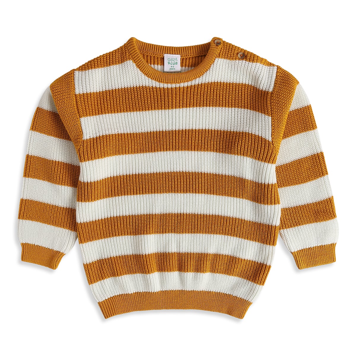 Boys Mustard and White Acrylic Striped Sweater Regular Casual Wear