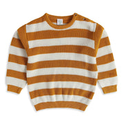 Boys Mustard and White Acrylic Striped Sweater Regular Casual Wear