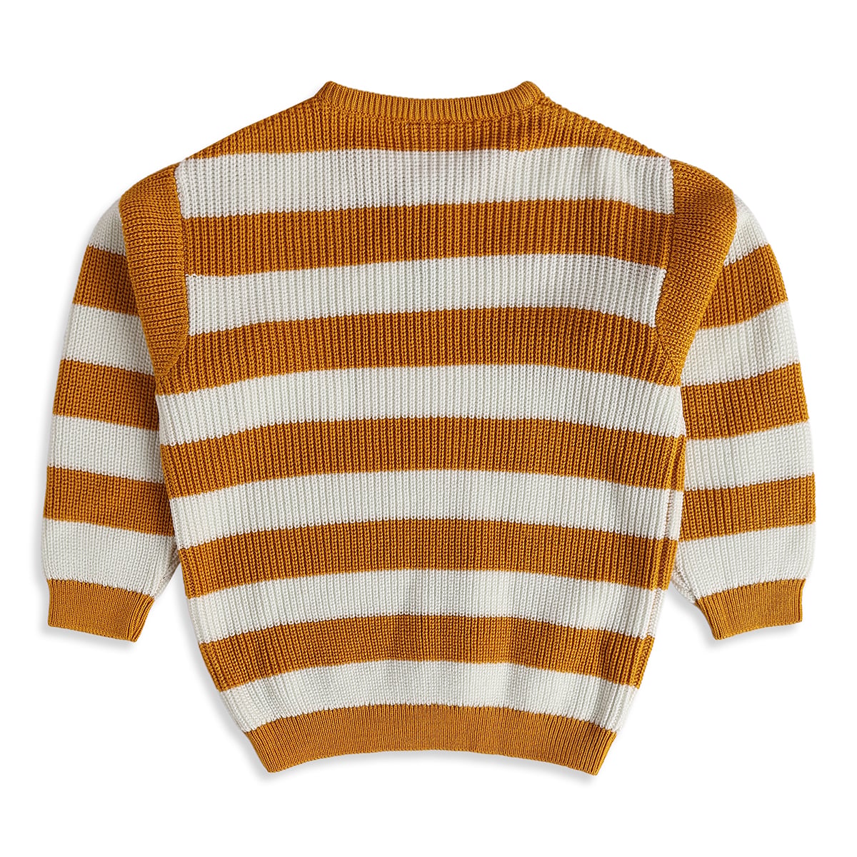 Boys Mustard and White Acrylic Striped Sweater Regular Casual Wear
