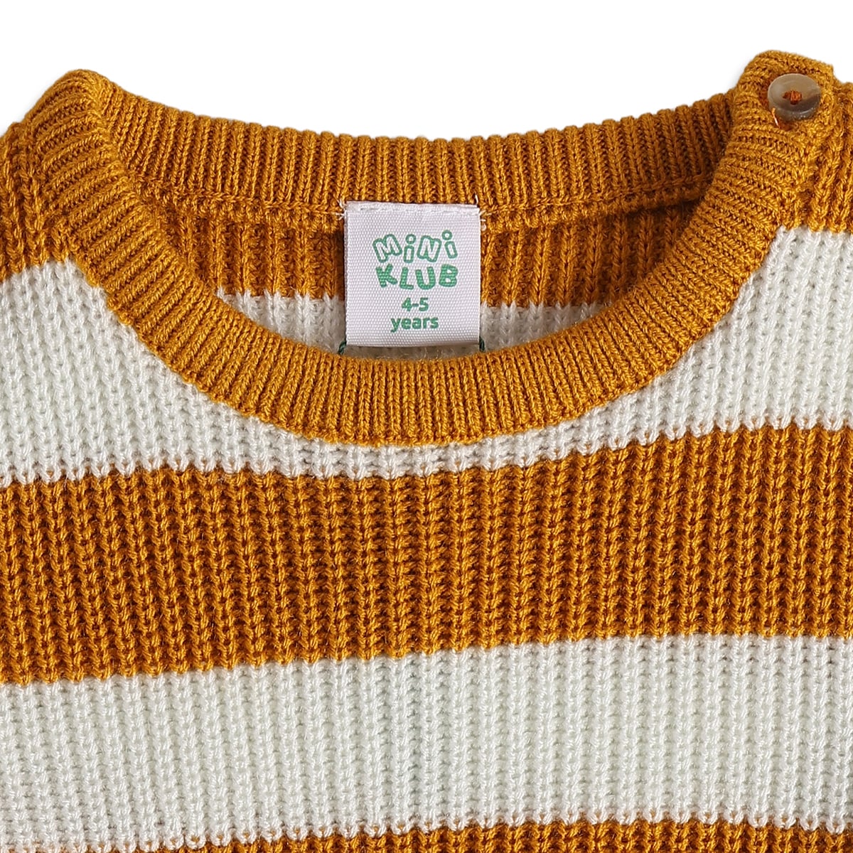 Boys Mustard and White Acrylic Striped Sweater Regular Casual Wear