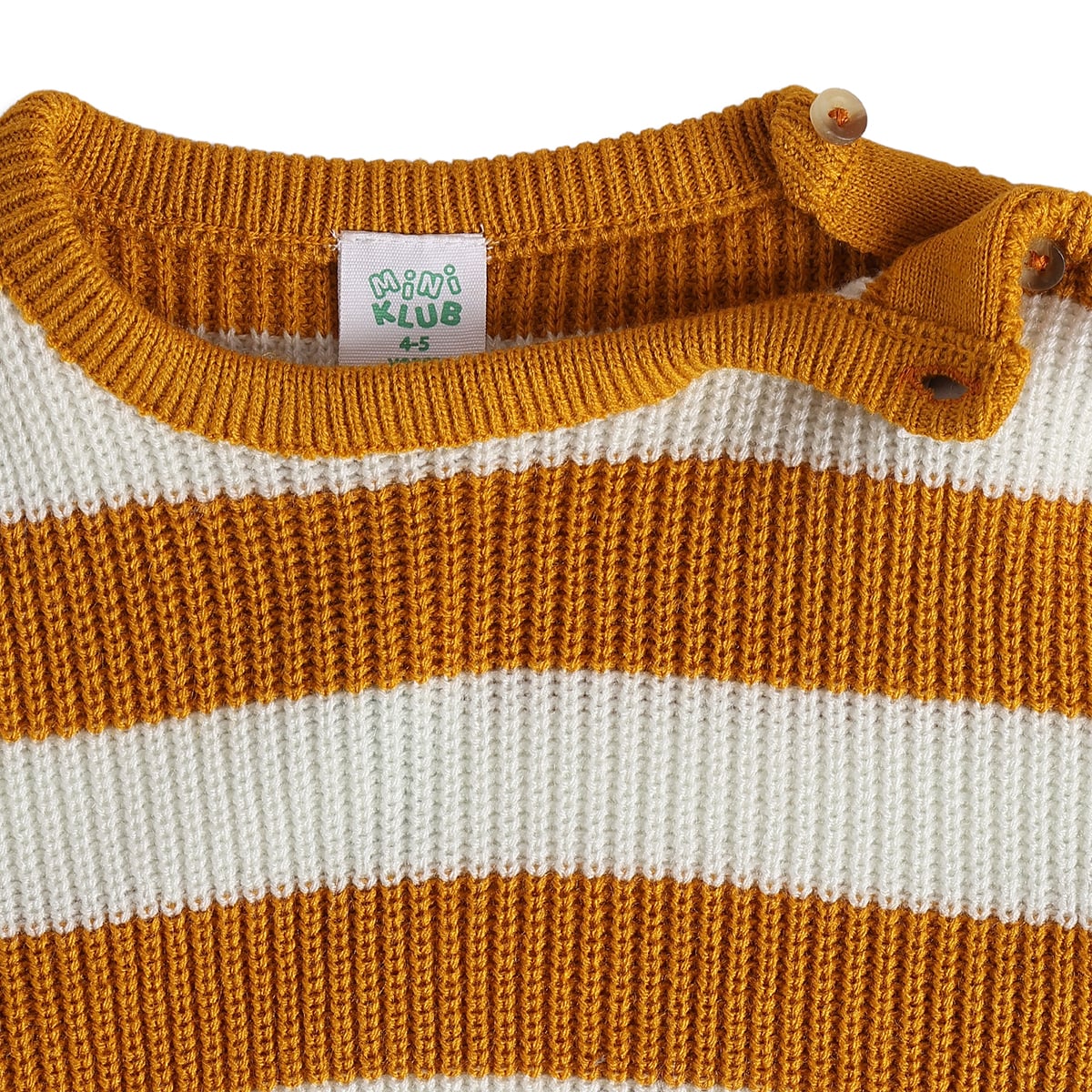 Boys Mustard and White Acrylic Striped Sweater Regular Casual Wear