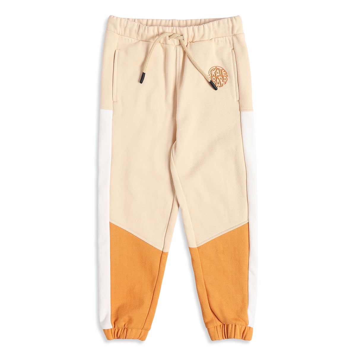 Baby Boys Beige Orange And White Cotton Blend Colour Block Sweatshirt And Jogger Pants Set Regular Fit Casual Wear
