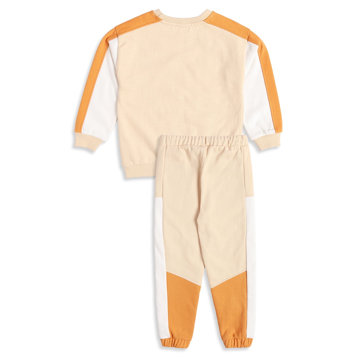 Baby Boys Beige Orange And White Cotton Blend Colour Block Sweatshirt And Jogger Pants Set Regular Fit Casual Wear