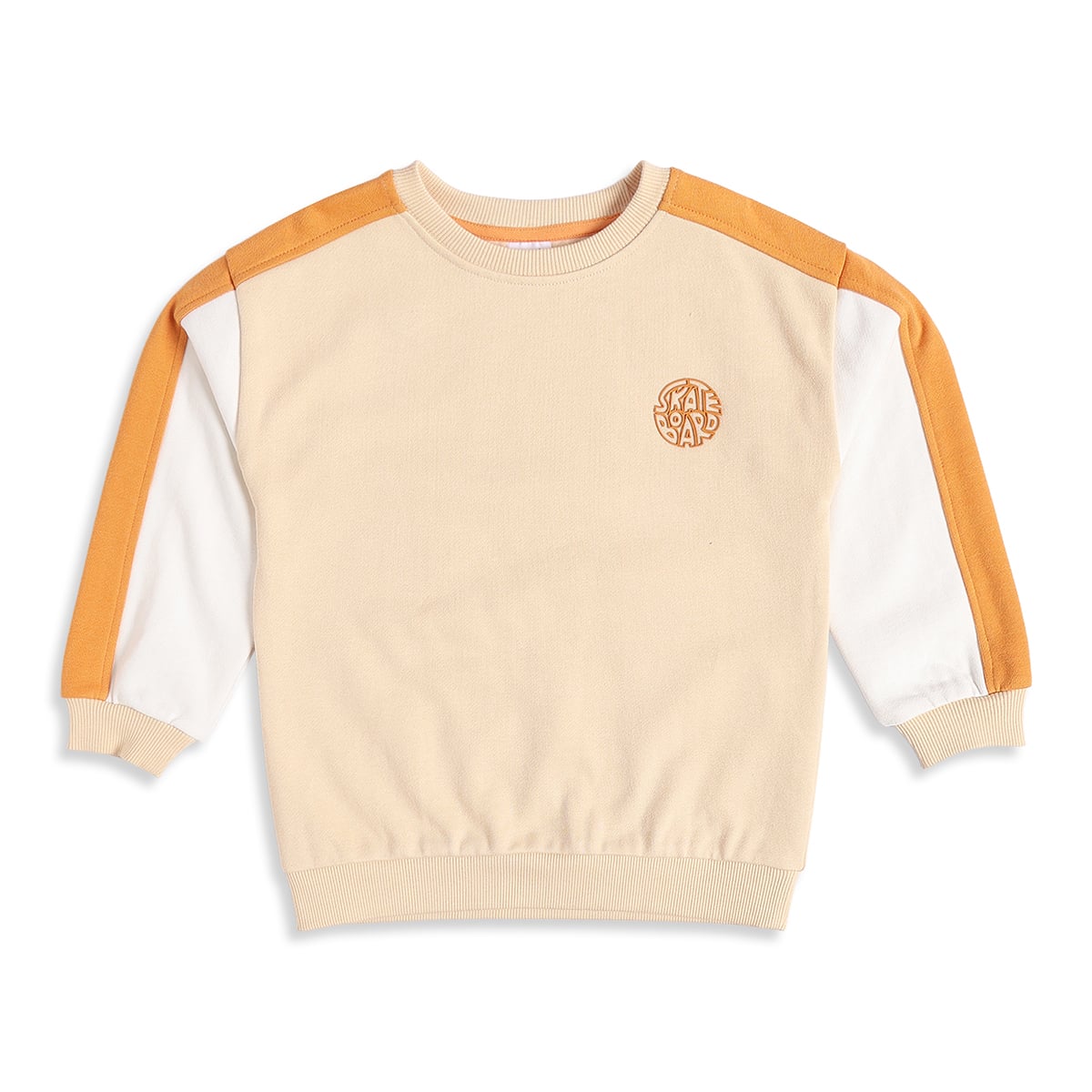 Baby Boys Beige Orange And White Cotton Blend Colour Block Sweatshirt And Jogger Pants Set Regular Fit Casual Wear