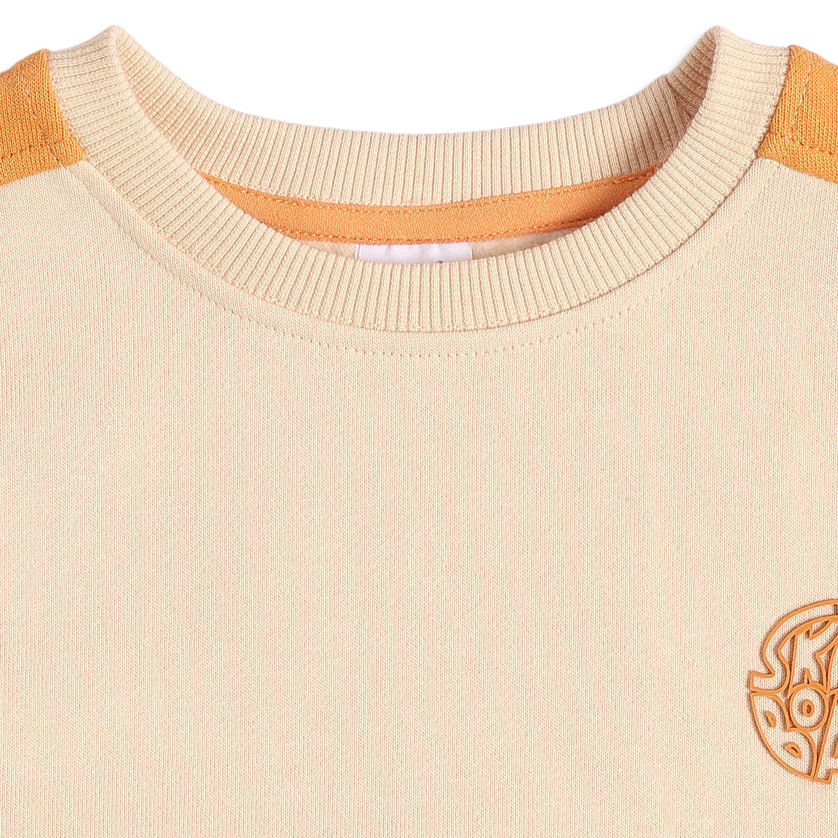 Baby Boys Beige Orange And White Cotton Blend Colour Block Sweatshirt And Jogger Pants Set Regular Fit Casual Wear