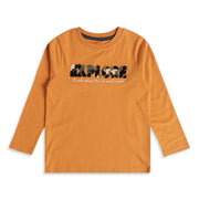 Boys Mustard Cotton Explore Chenille Applique T-Shirt Full Sleeve Casual Wear