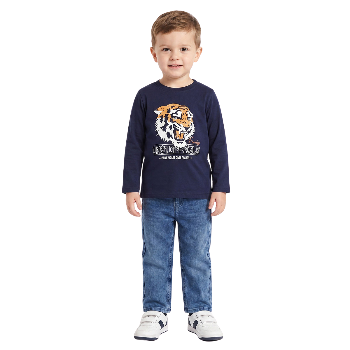 Boys Navy Blue Cotton Tiger Graphic T Shirt Casual Kids T Shirt